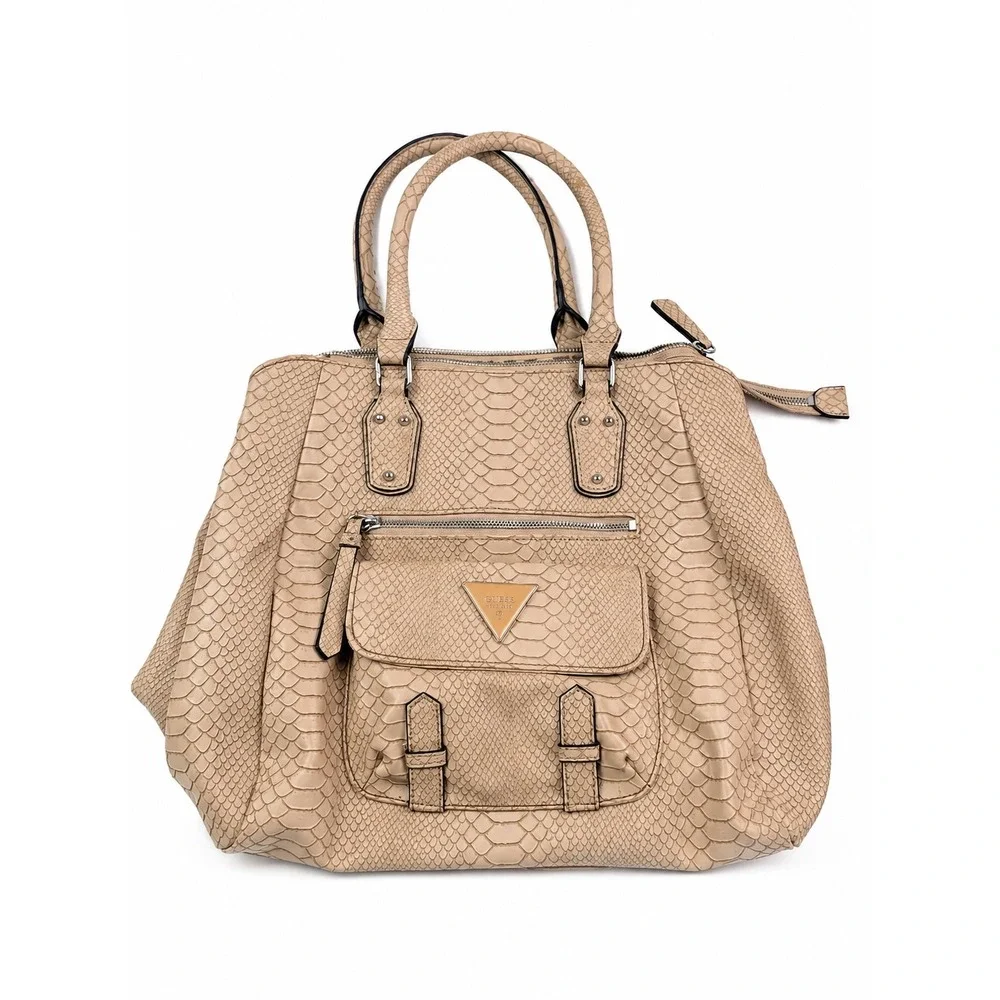 Guess Vintage Y2K Beige Snakeskin Embossed Satchel Shoulder Bag Purse